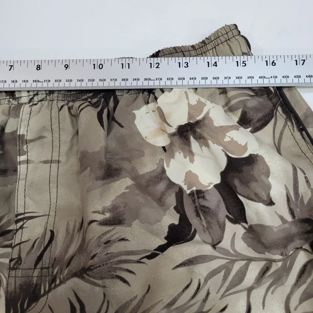 Sand & Sun‎ Men's Hawaiian Floral Cargo Swim Trunks Beige Large Beach Sz Large